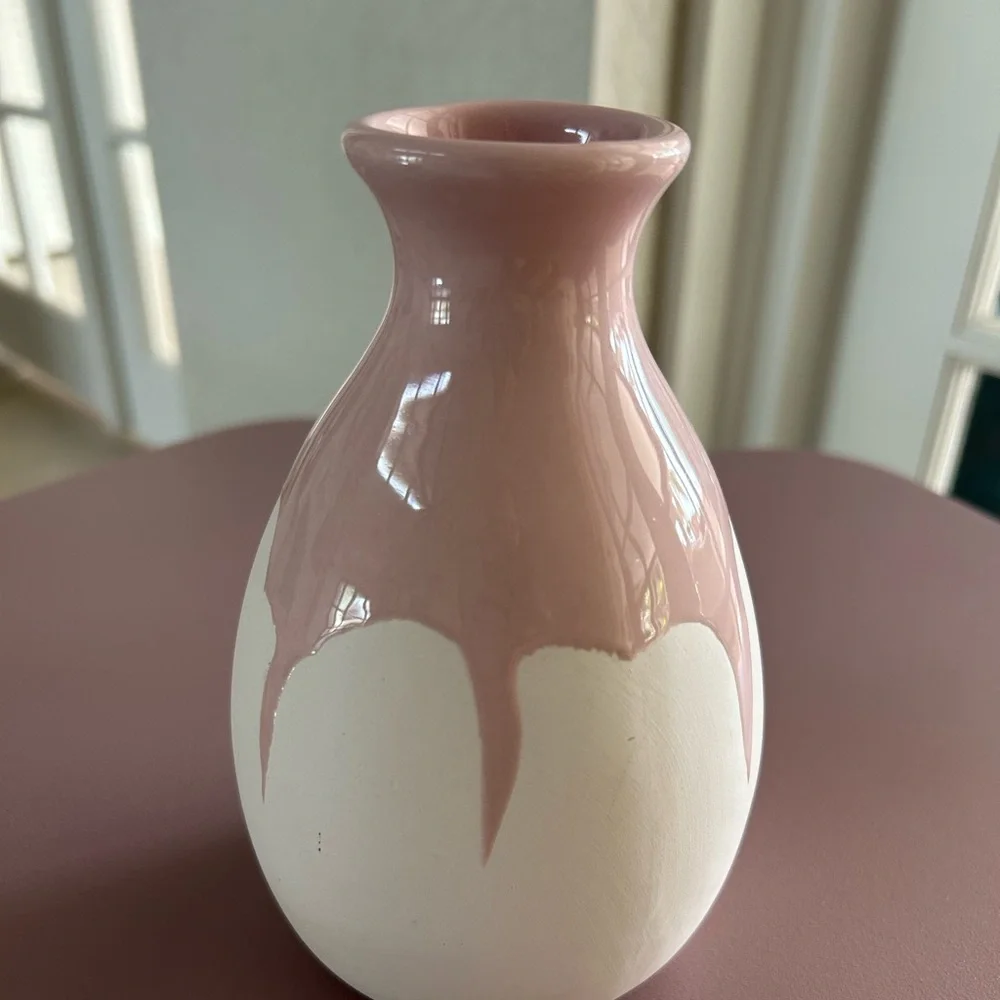 Isaac Mizrahi Pink and White Drip Vase